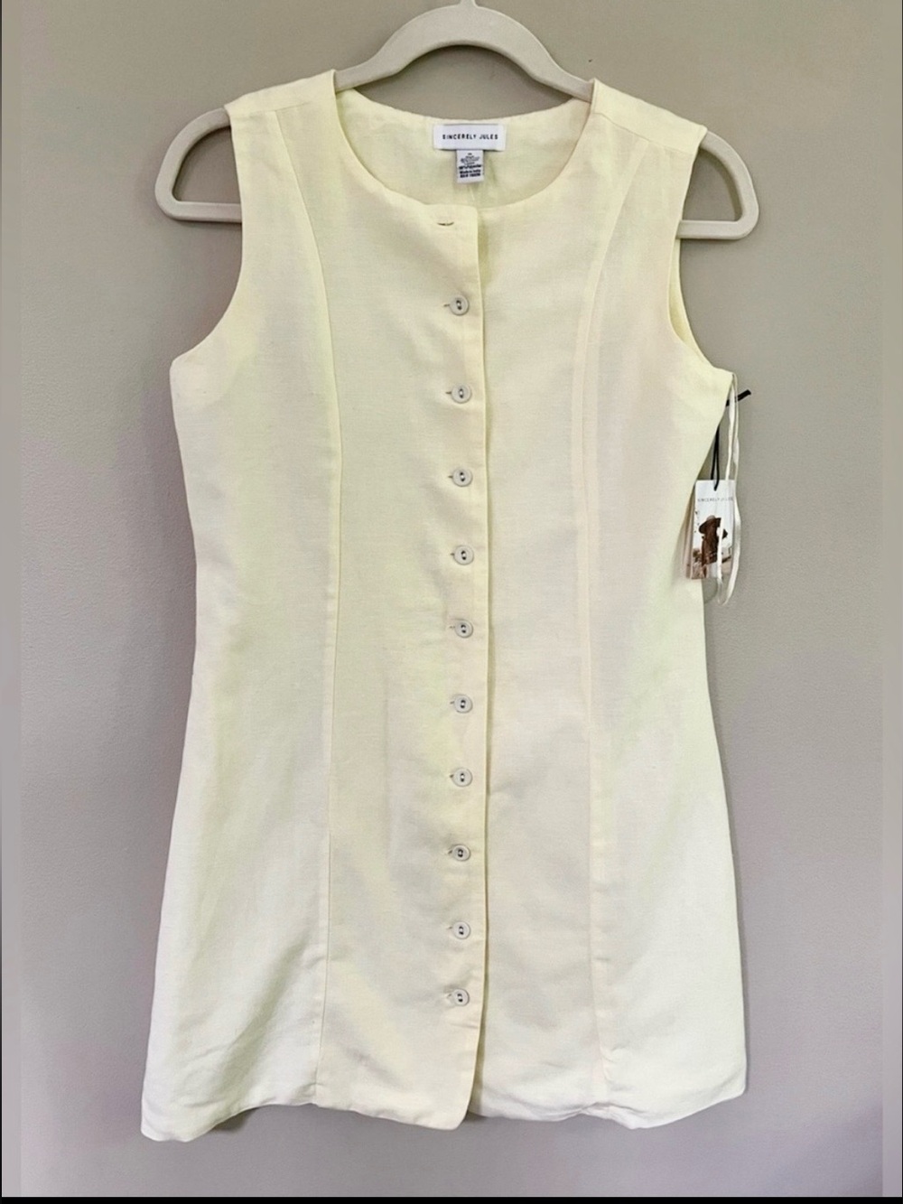 Sincerely Jules Sleeveless Button-Front Linen-Blend Mini Dress pale yellow